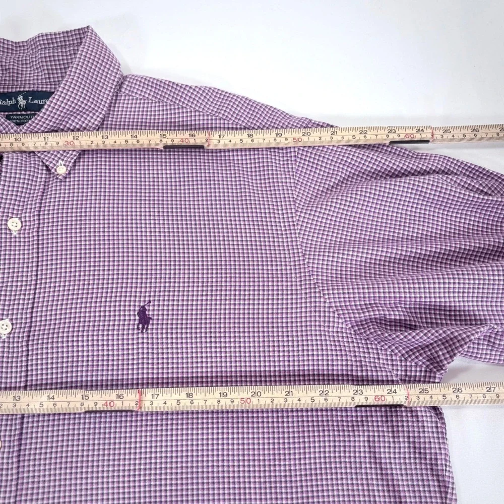 Ralph Lauren Yarmouth Shirt Purple White Micro Check Cotton 16.5‎ 34/35